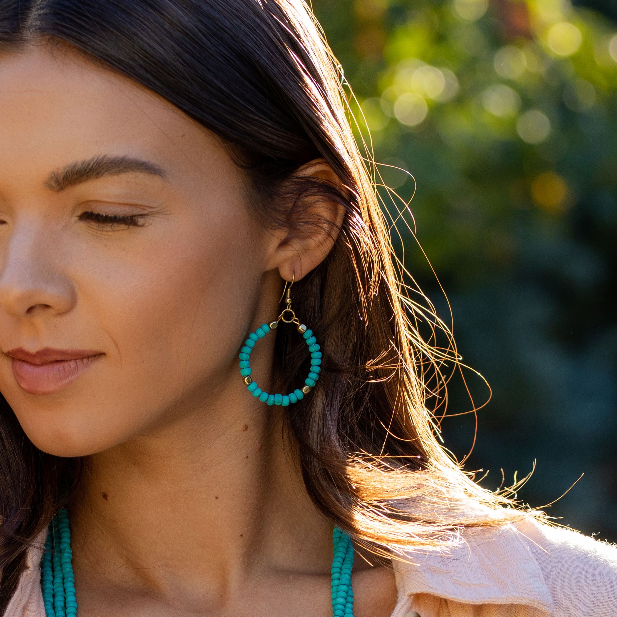 Sachi Chromatic Hues - Turquoise Hoop Earrings