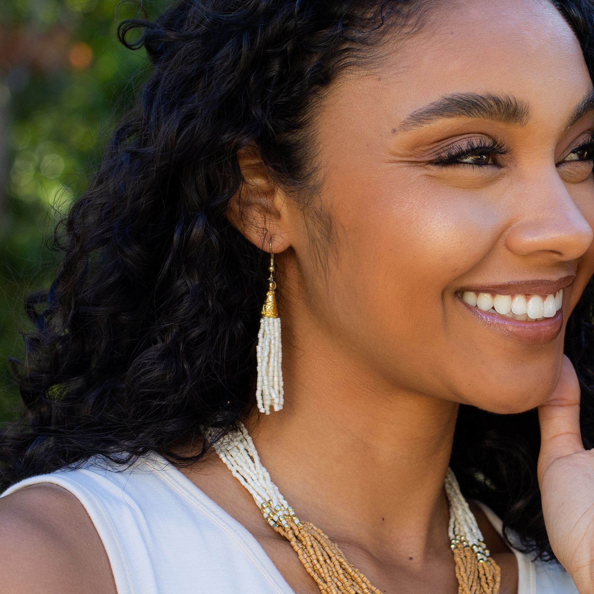 Sachi Island Waterfalls Earrings - White Solid Tassel