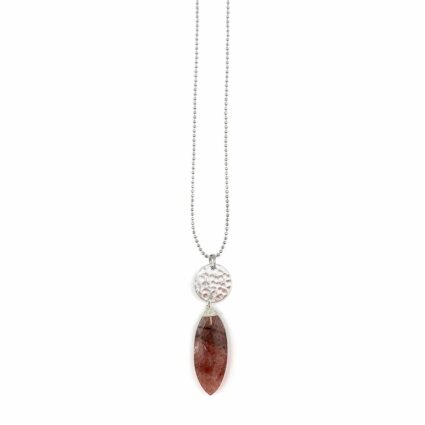 Akriti Silver and Large Faceted Strawberry Quartz Necklace