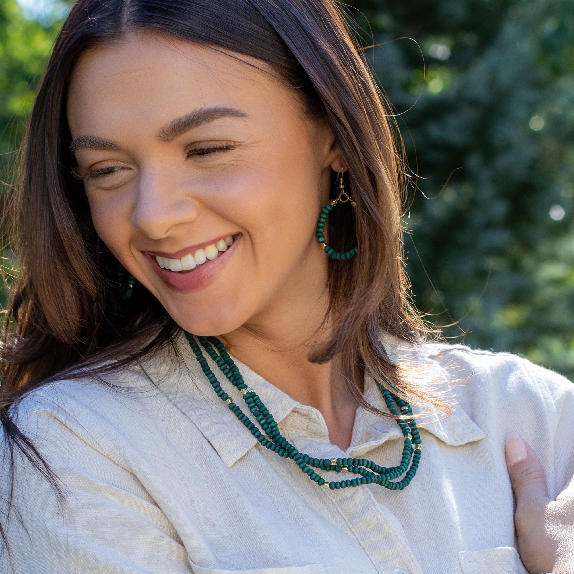 Sachi Chromatic Hues- Dark Green Short Multi-Strand Necklace