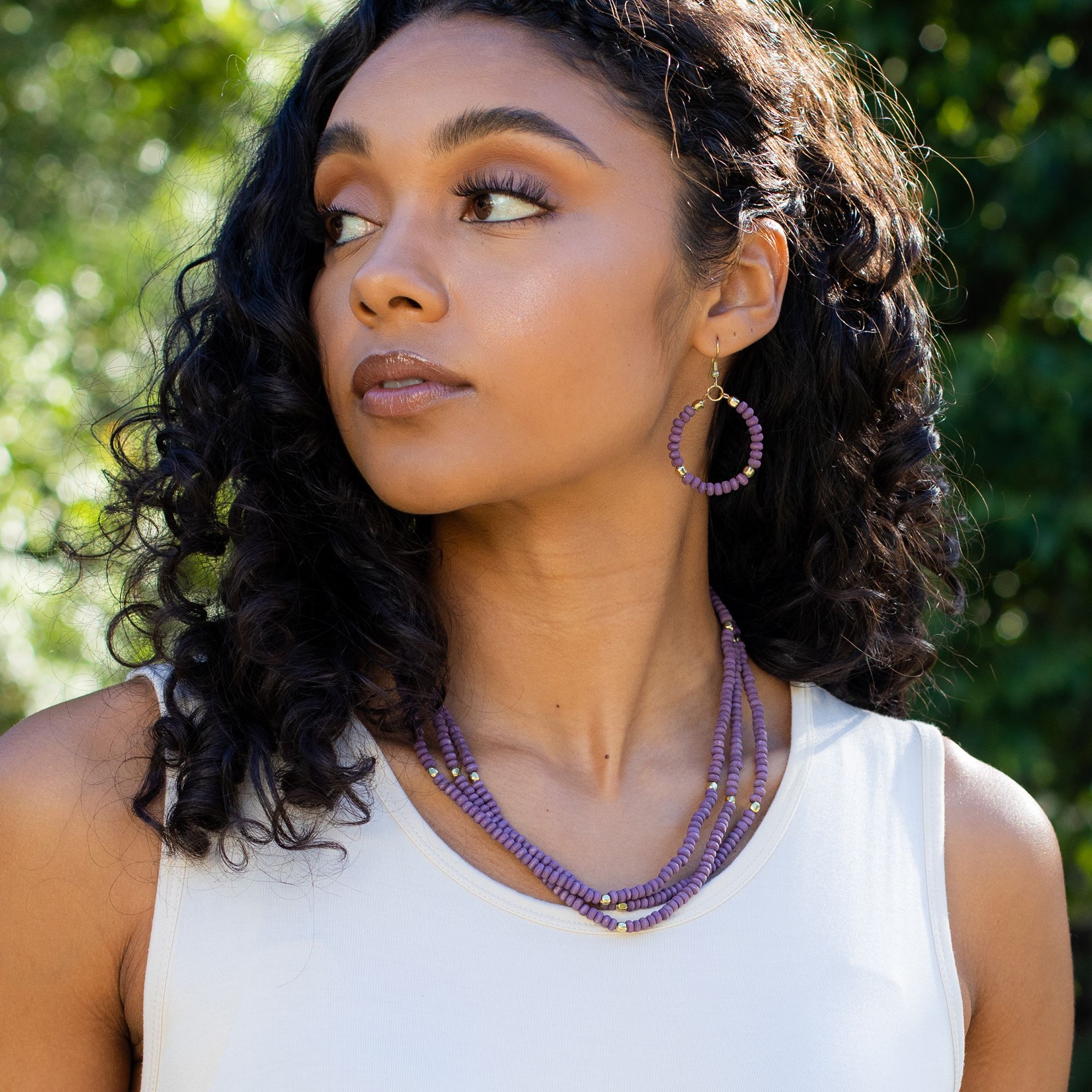 Sachi Chromatic Hues - Purple Short Multi-Strand Necklace