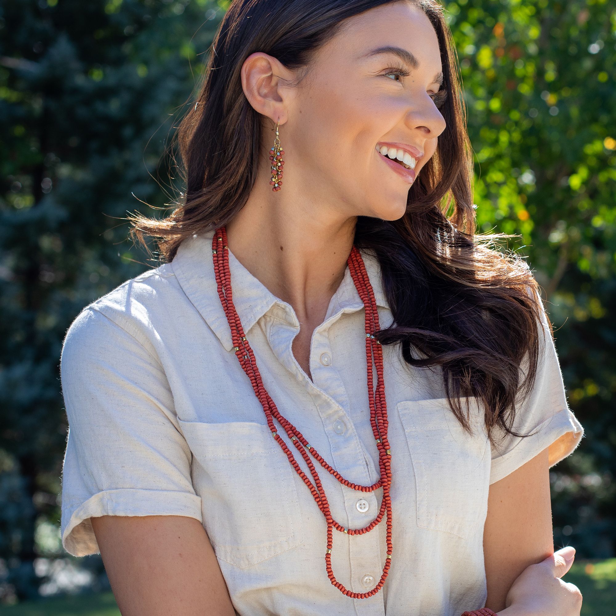 Sachi Chromatic Hues - Orange Long Multi-Strand Necklace