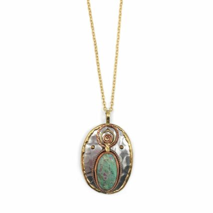 Mixed Metal and  Ruby Fuchsite Stone Pendant
