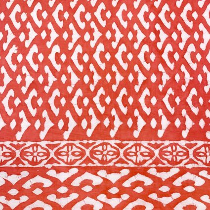 Block Printed Cotton Scarf - Red Orange Geometric Print