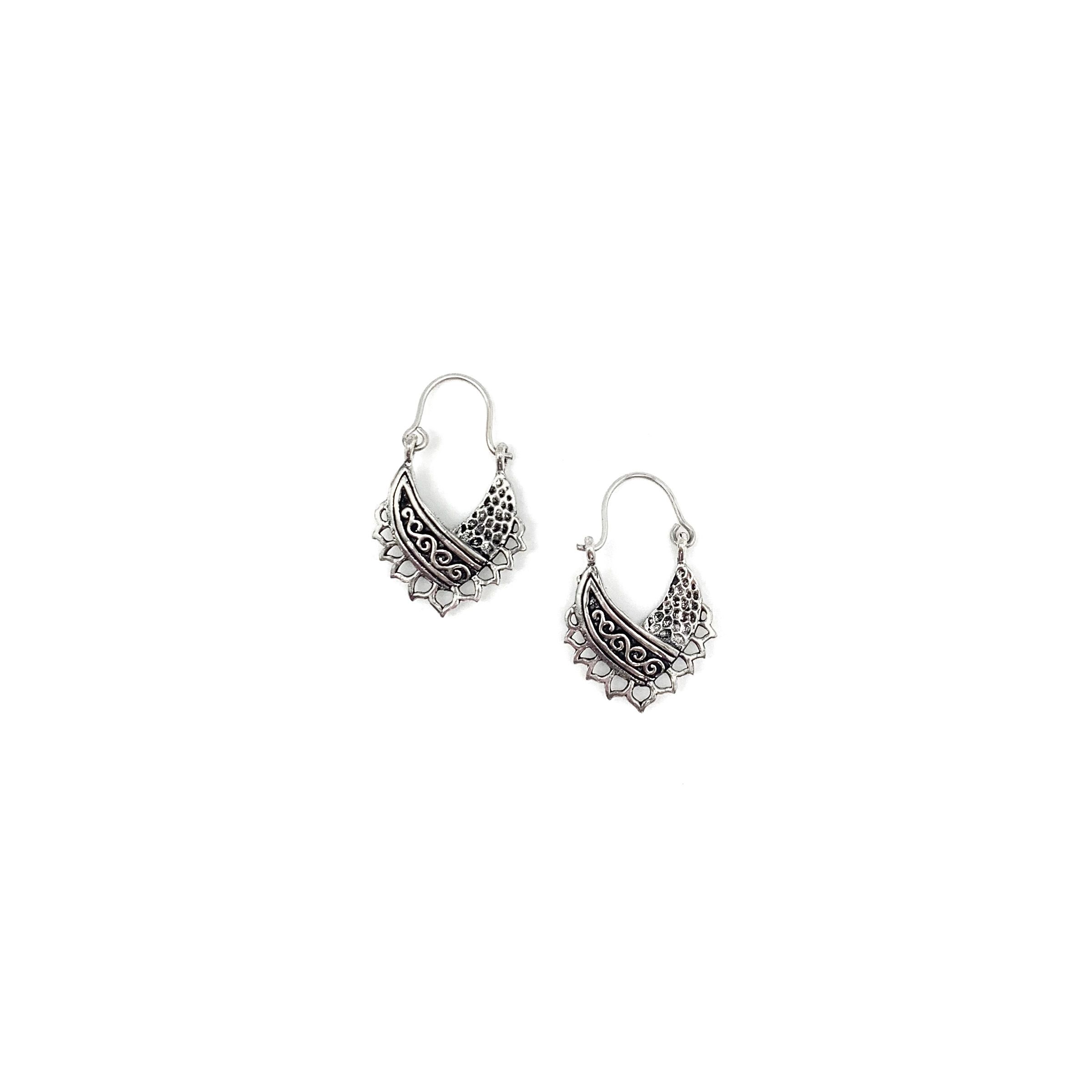 Tanvi Silver Wavy Lines and Petals Hinge Top Earrings