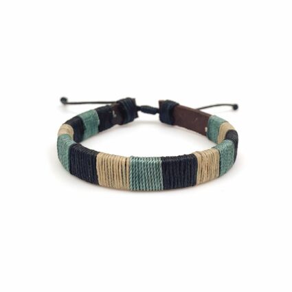 Aadi Navy, Aqua, Tan Wrapped Pull Tie Bracelet