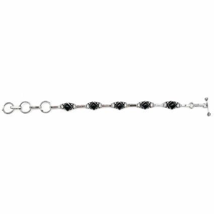 Tanvi Silver Link Bracelet - Black Onyx Squares