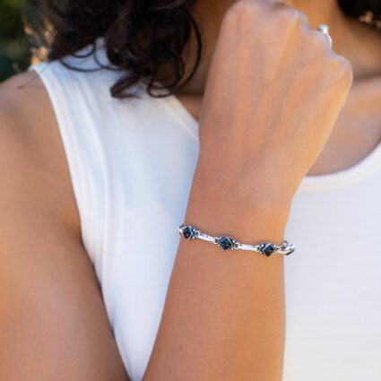 Tanvi Silver Link Bracelet - Black Onyx Squares