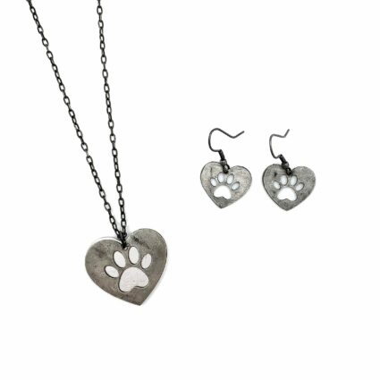 Pewter Earrings - Paw Print in Heart