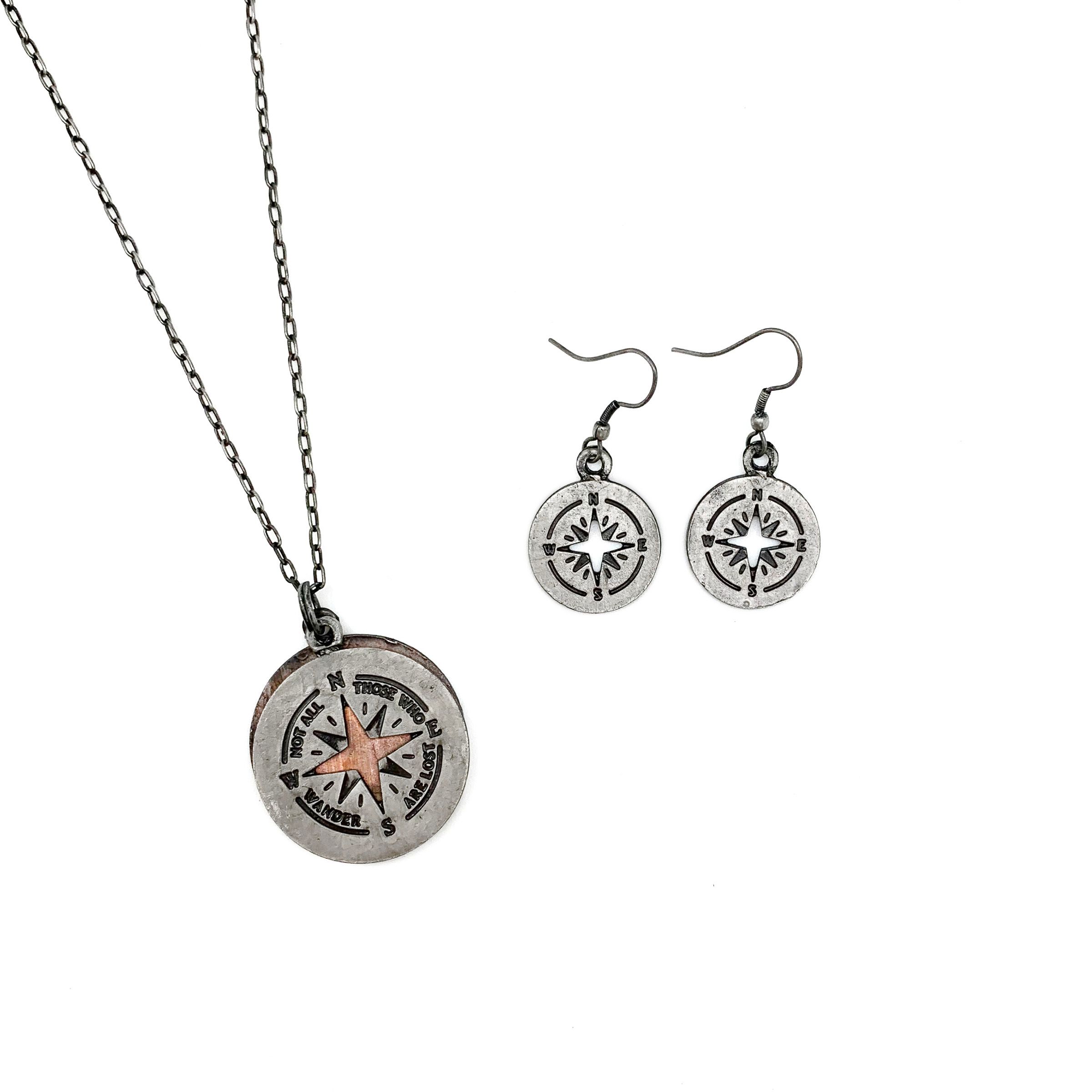 Pewter Earrings - Not All Who Wander Are Lost with Compass