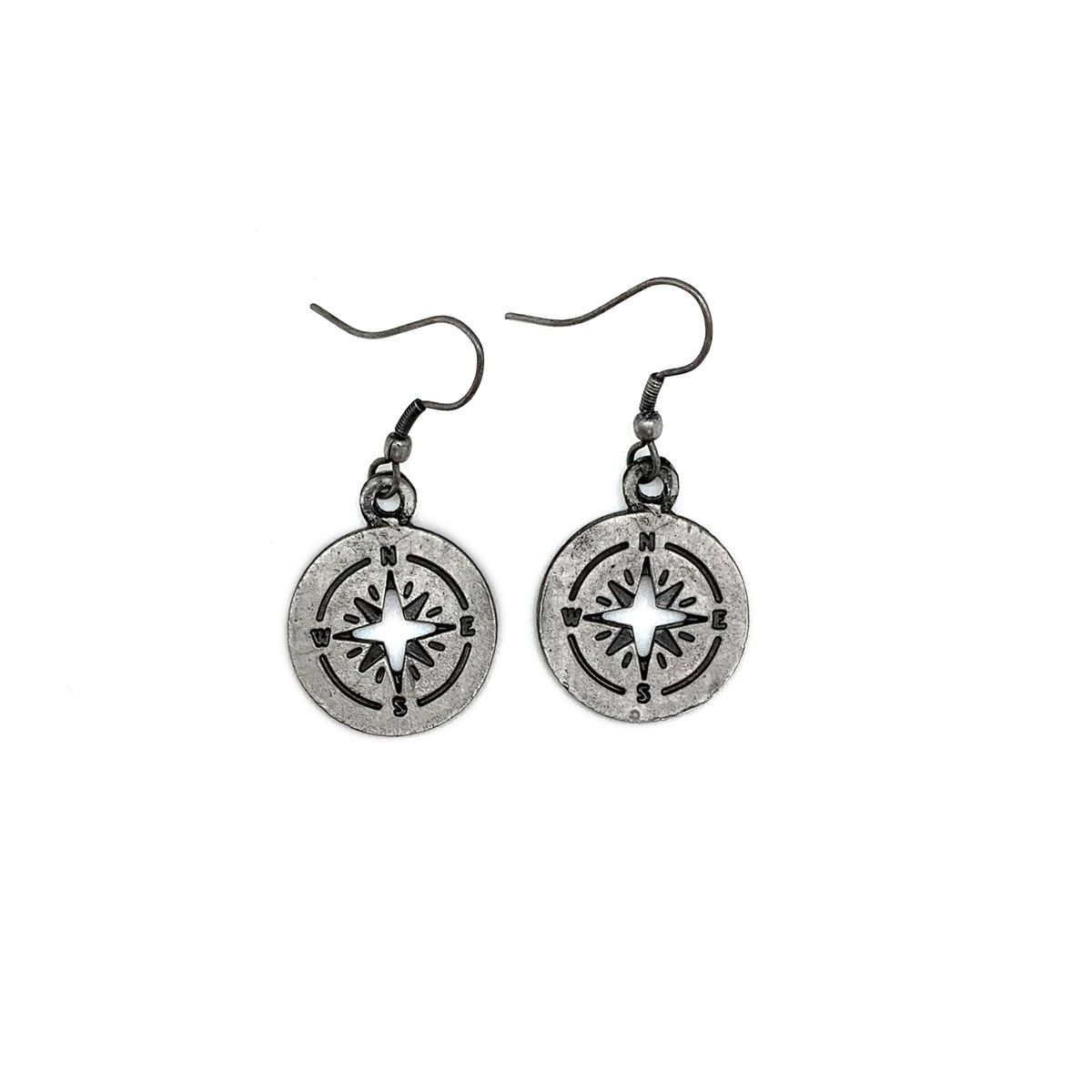 Pewter Earrings - Not All Who Wander Are Lost with Compass