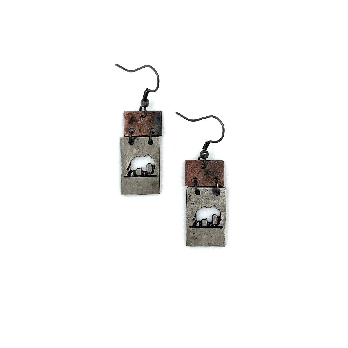 Pewter Earrings - Elephants in Rectangle