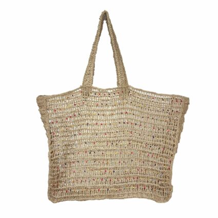 Multicolor Wooden Beads in Woven Jute Large Tote Bag
