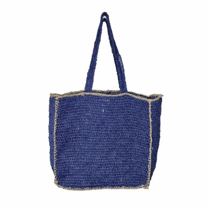 Navy with Tan Edges Woven Jute Handmade Tote Bag