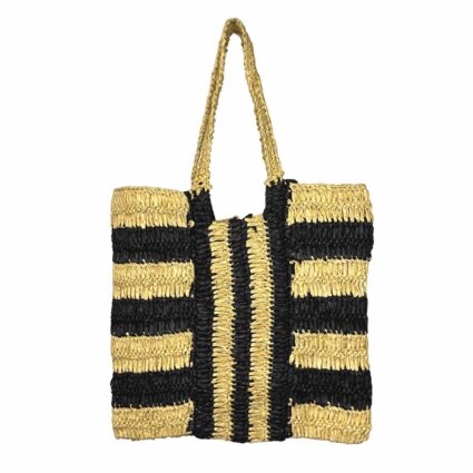 Natural Raffia With Black Stripes Handmade Tote Bag