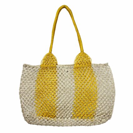 Yellow Striped Jute Macrame Handmade Tote Bag