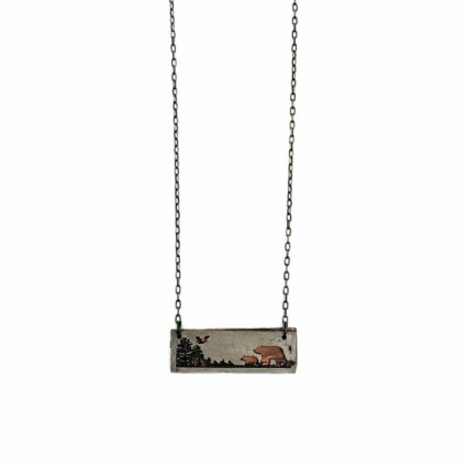 Pewter Necklace - Mama Bear and Bear Cub in Rectangle