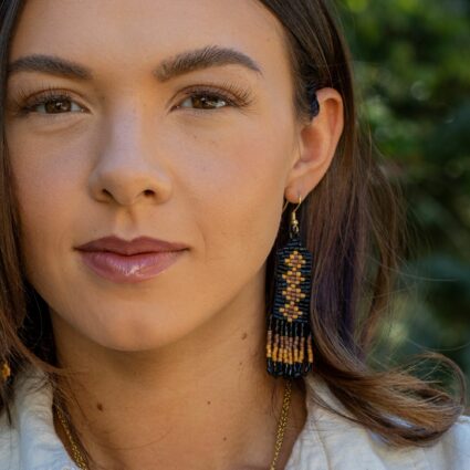 Sachi Beaded Safari Earrings - Mini Diamonds and Bead Fringe