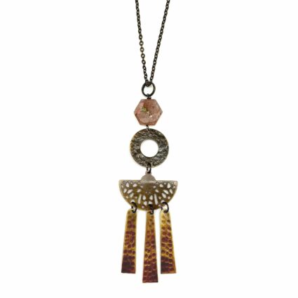 Banjara Collection Necklace - Strawberry Quartz, Brass