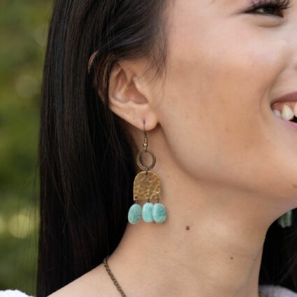 Banjara Collection Earrings - Hammered Brass and Amazonite