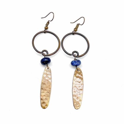 Banjara Collection Earrings - Hammered Brass and Sodalite Beads