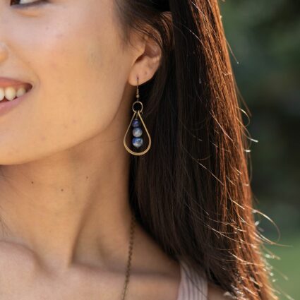 Banjara Collection Earrings - Brass Teardrop and Lapis Beads