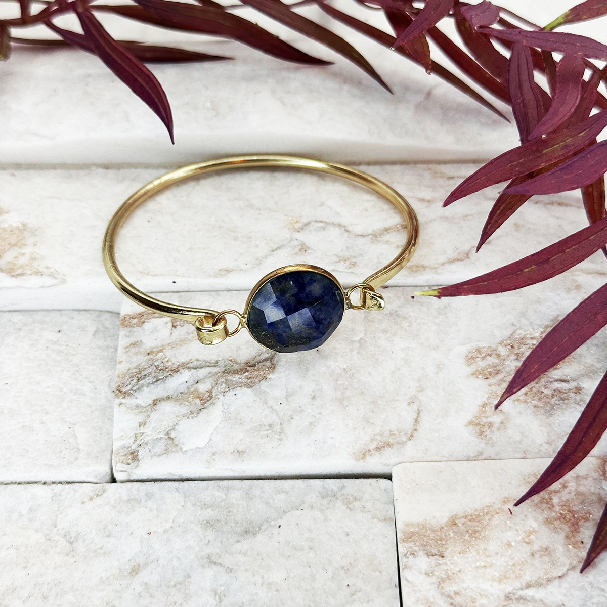 Gold Plated Bracelet with Semi-Precious Stone - Sodalite