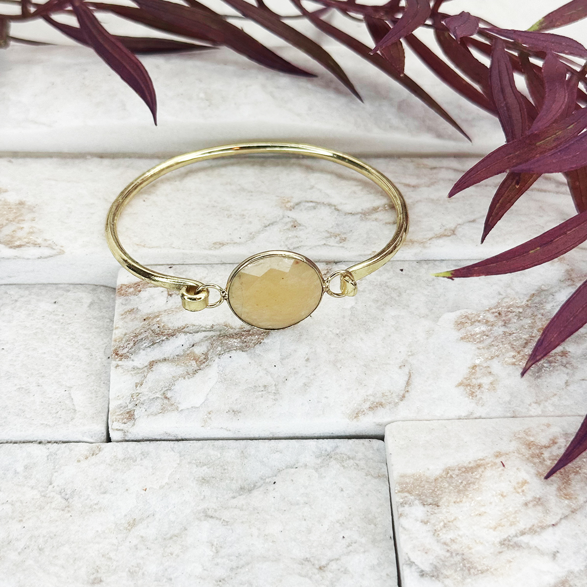 Gold Plated Bracelet with Semi-Precious Stone - Yellow Aventurine