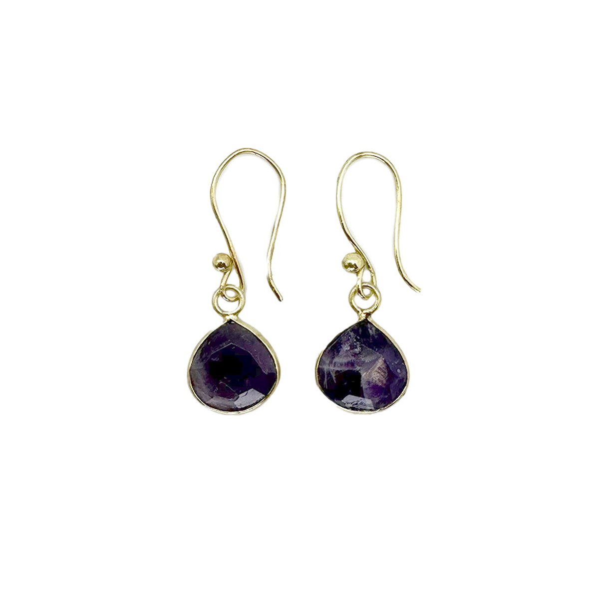 Gold Plated Earrings with Semi-Precious Stone - Amethyst