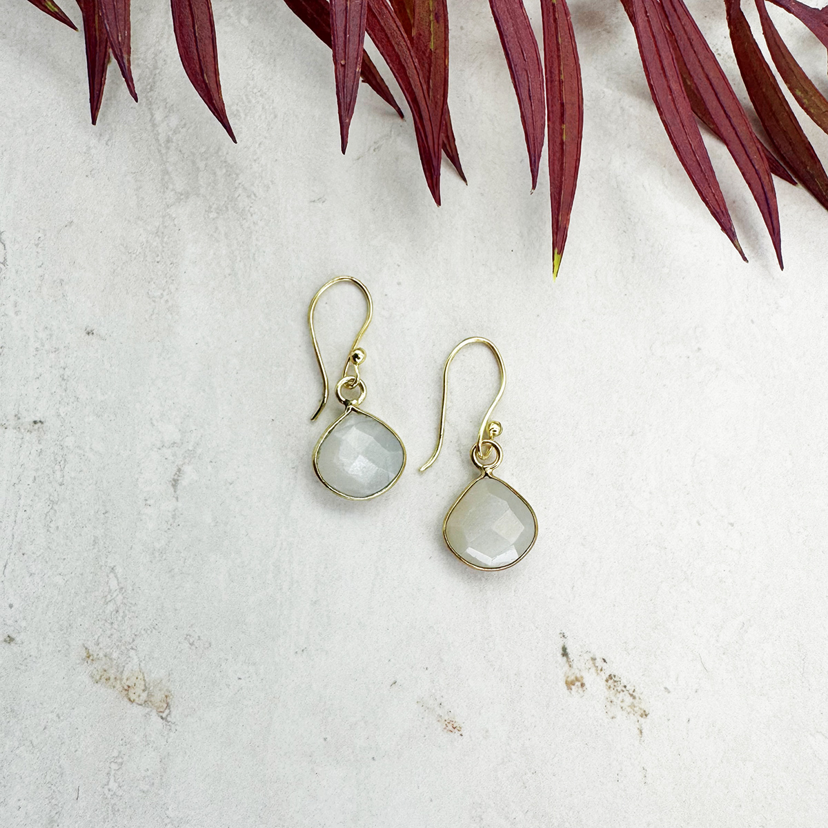 Gold Plated Earrings with Semi-Precious Stone - Moonstone