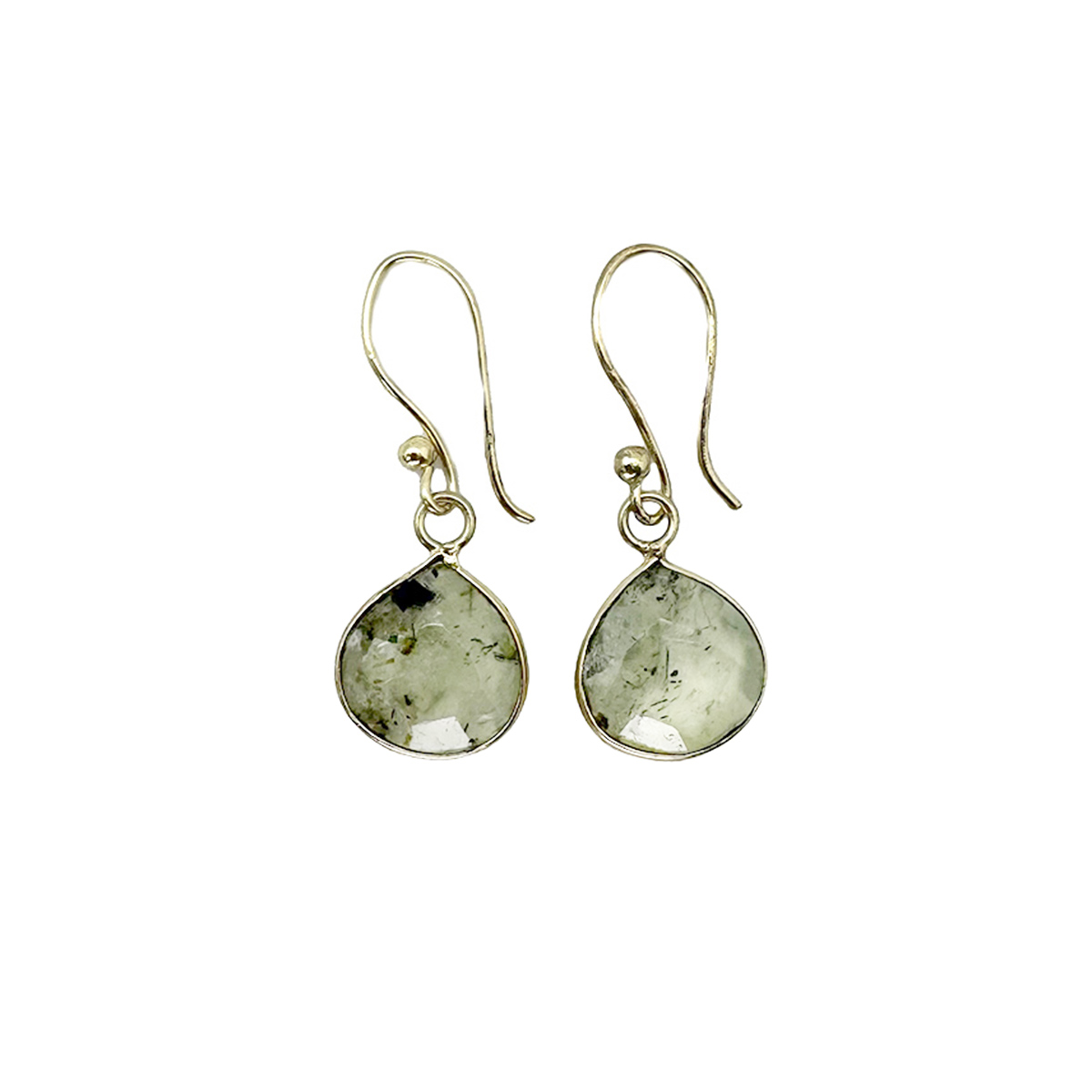 Gold Plated Earrings with Semi-Precious Stone - Prehnite