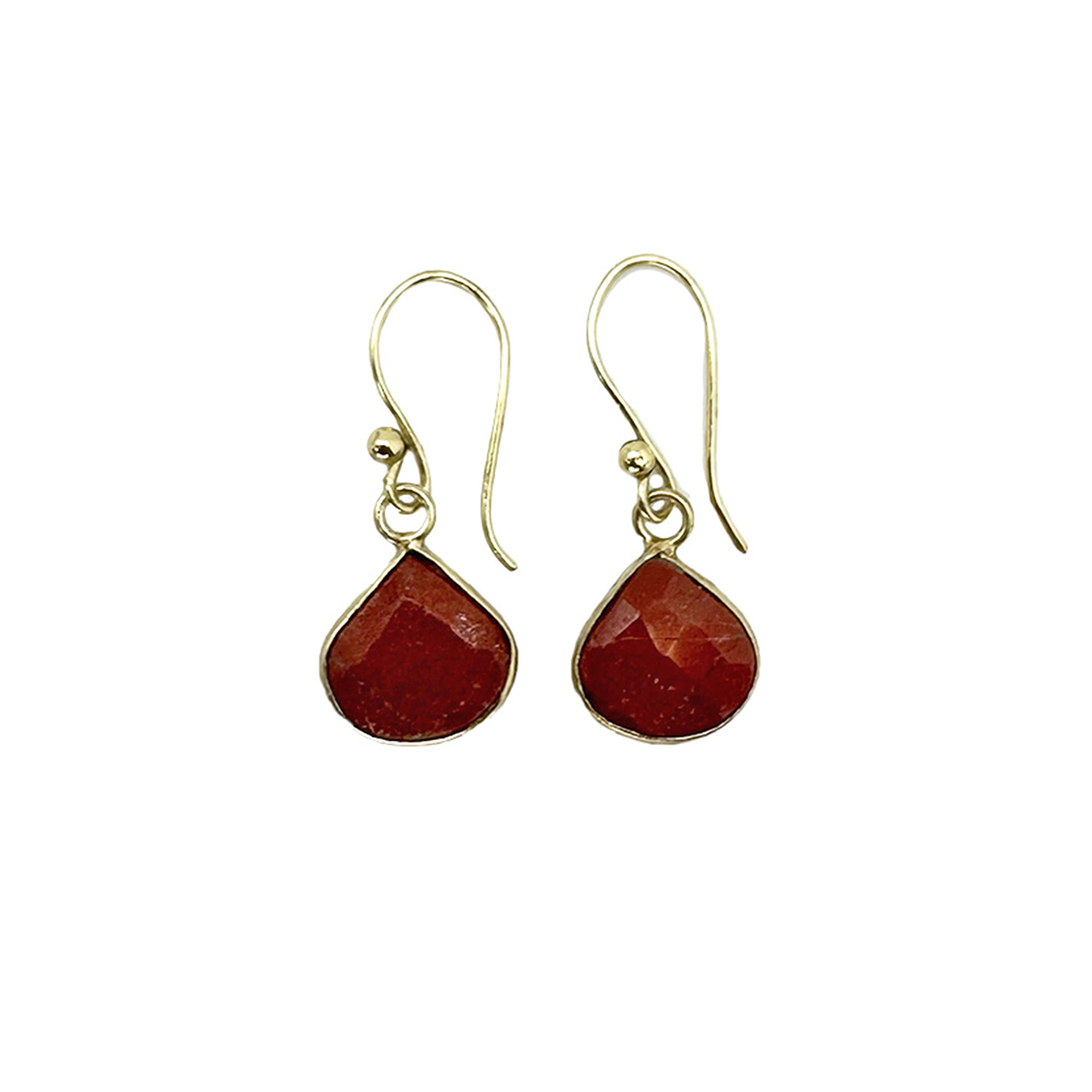 Gold Plated Earrings with Semi-Precious Stone - Red Jasper