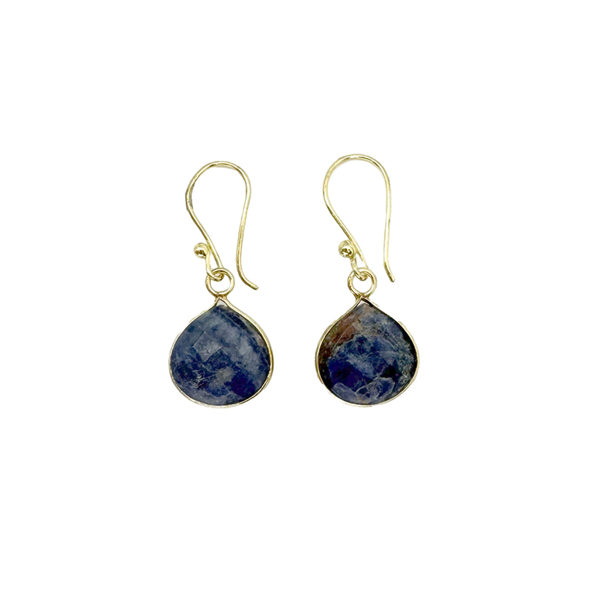 Gold Plated Earrings with Semi-Precious Stone - Sodalite