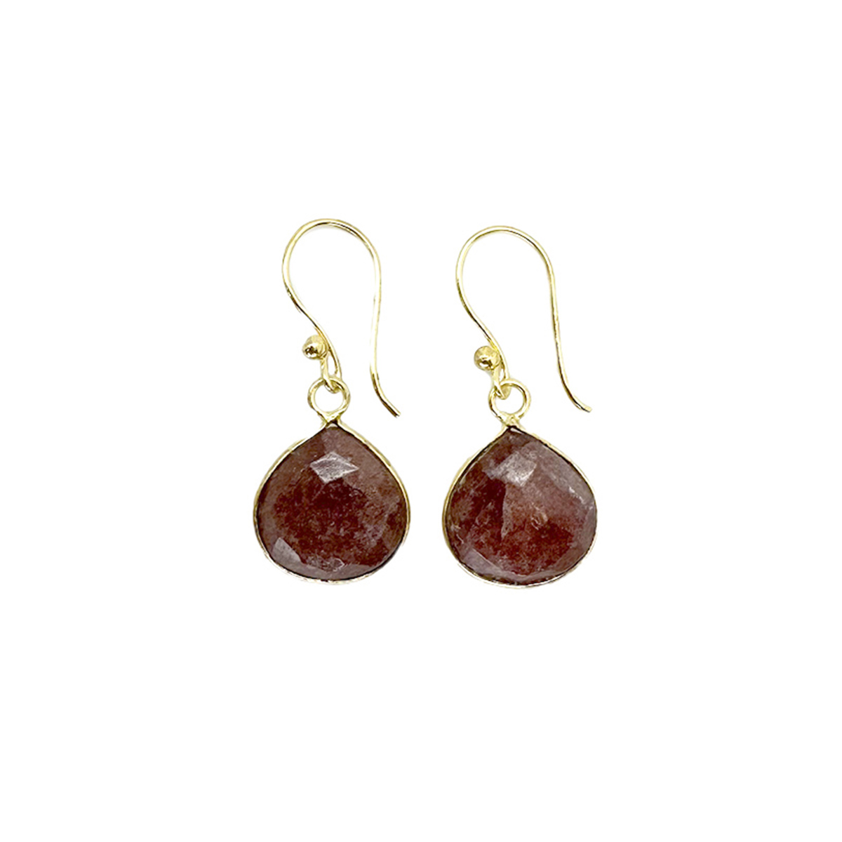 Gold Plated Earrings with Semi-Precious Stone - Strawberry Quartz