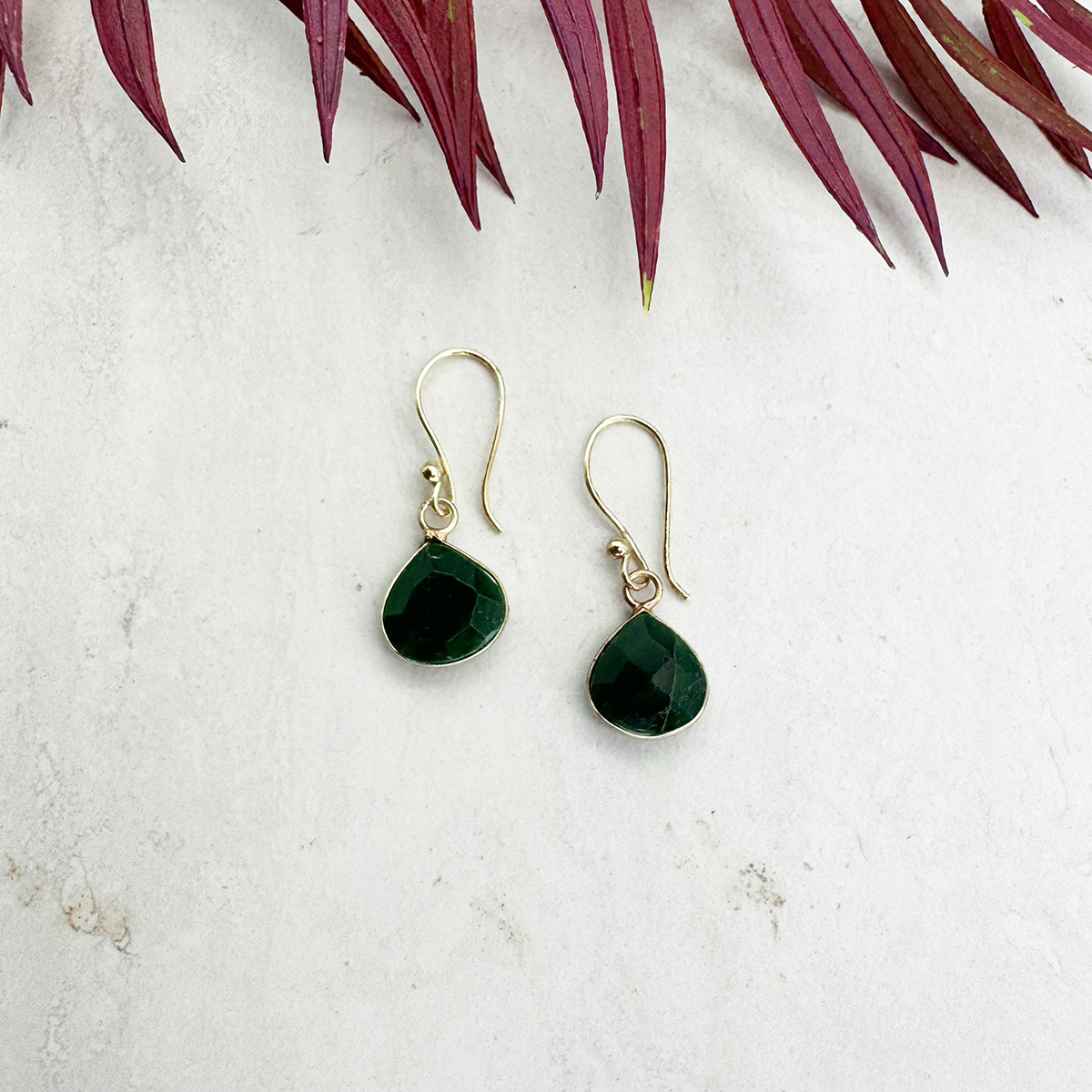 Gold Plated Earrings with Semi-Precious Stone - Mica Green