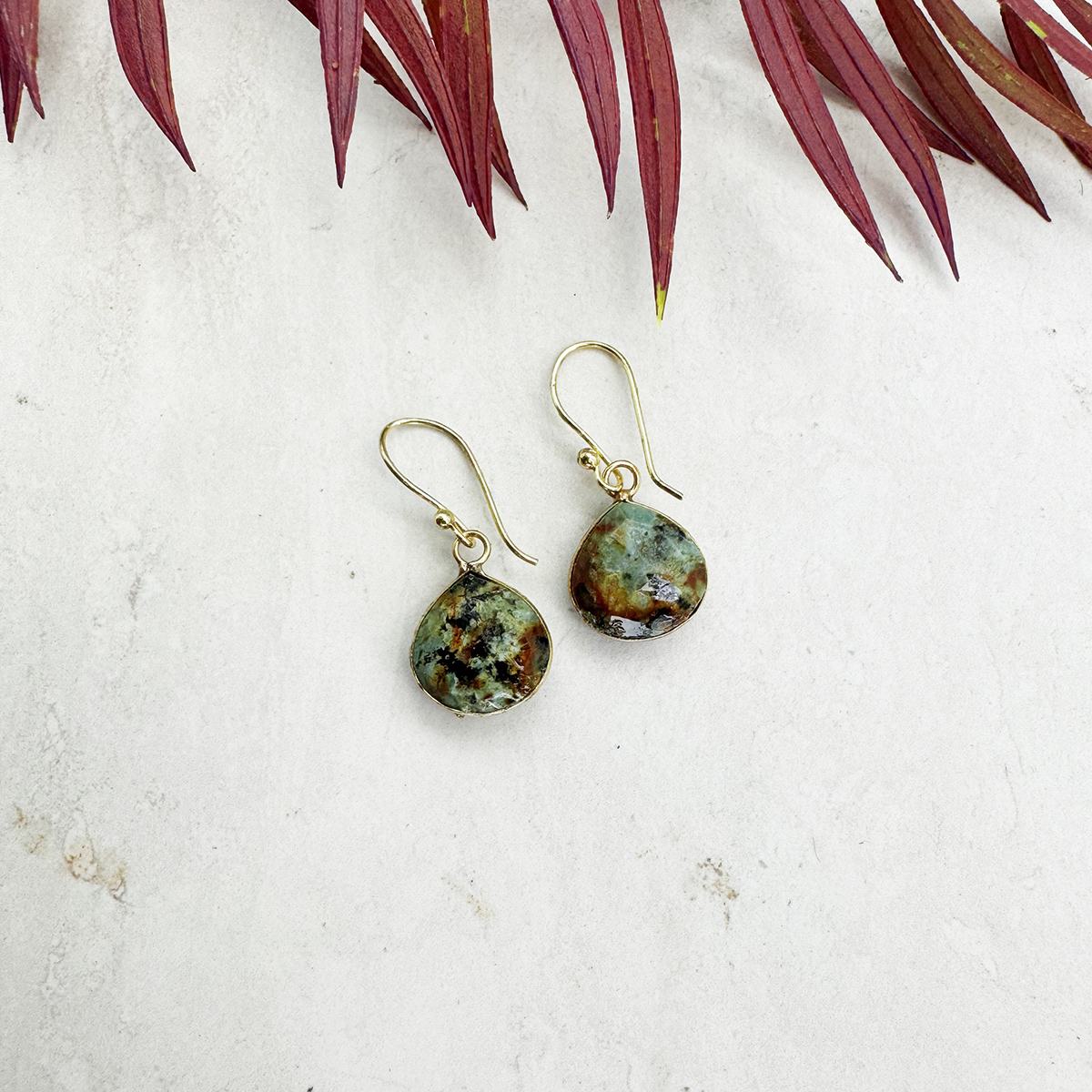 Gold Plated Earrings with Semi-Precious Stone - Turquoise