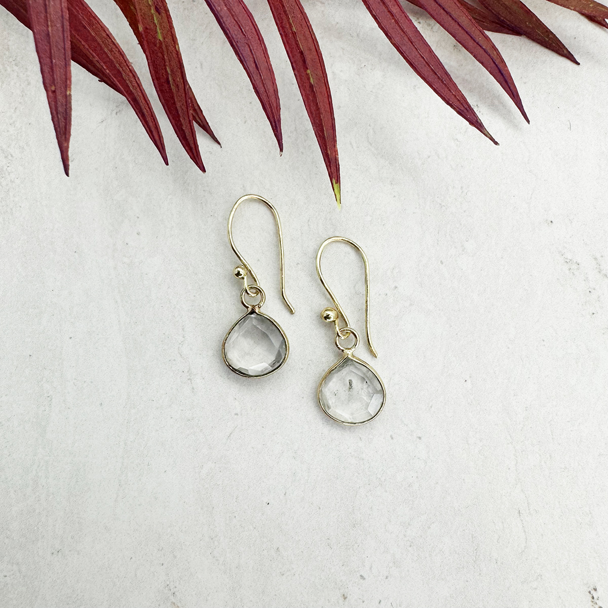 Gold Plated Earrings with Semi-Precious Stone - Quartz
