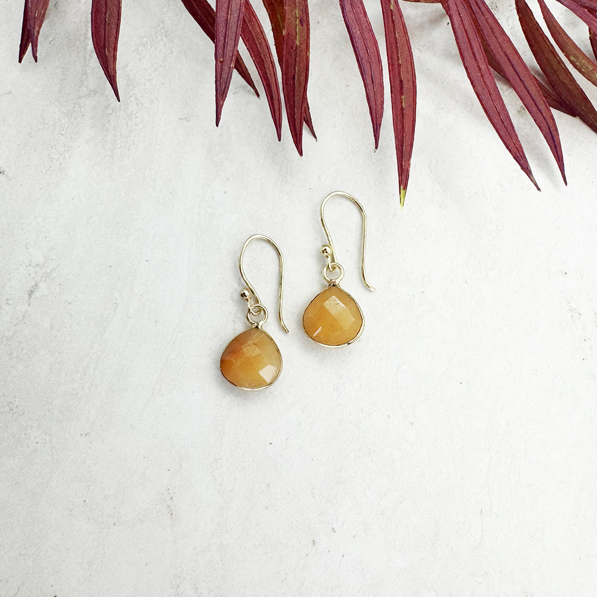 Gold Plated Earrings with Semi-Precious Stone - Yellow Aventurine