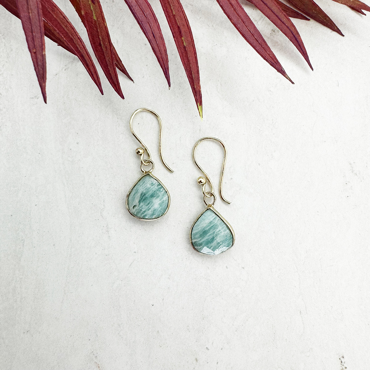 Gold Plated Earrings with Semi-Precious Stone - Amazonite