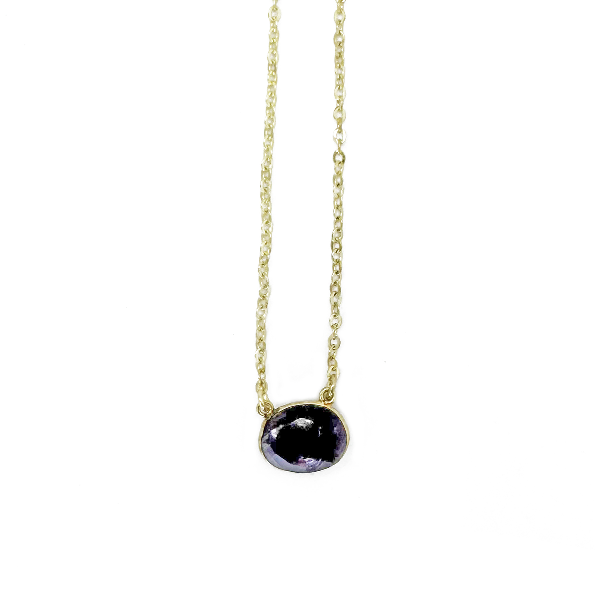 Gold Plated Necklace with Semi-Precious Stone - Amethyst