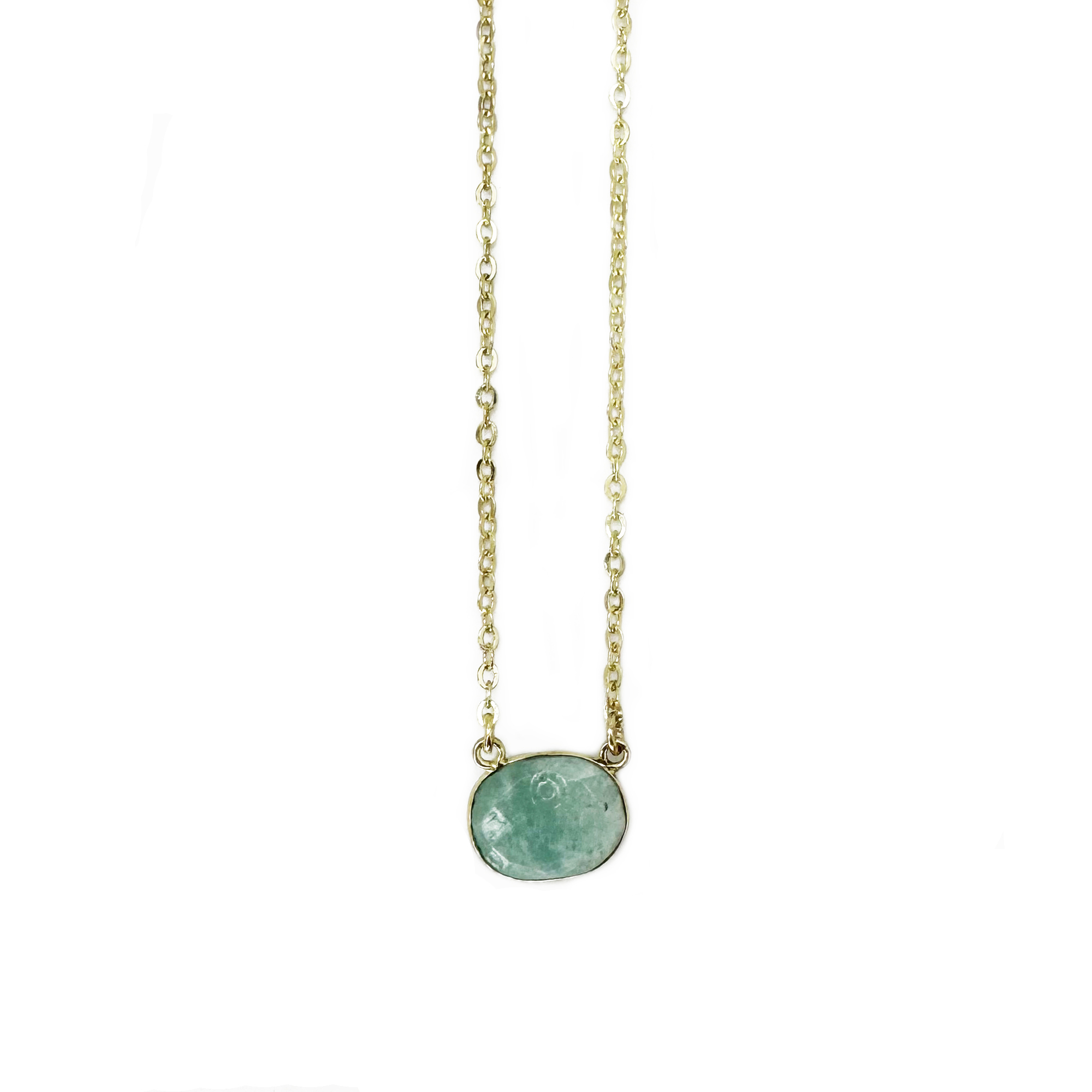 Gold Plated Necklace with Semi-Precious Stone - Amazonite