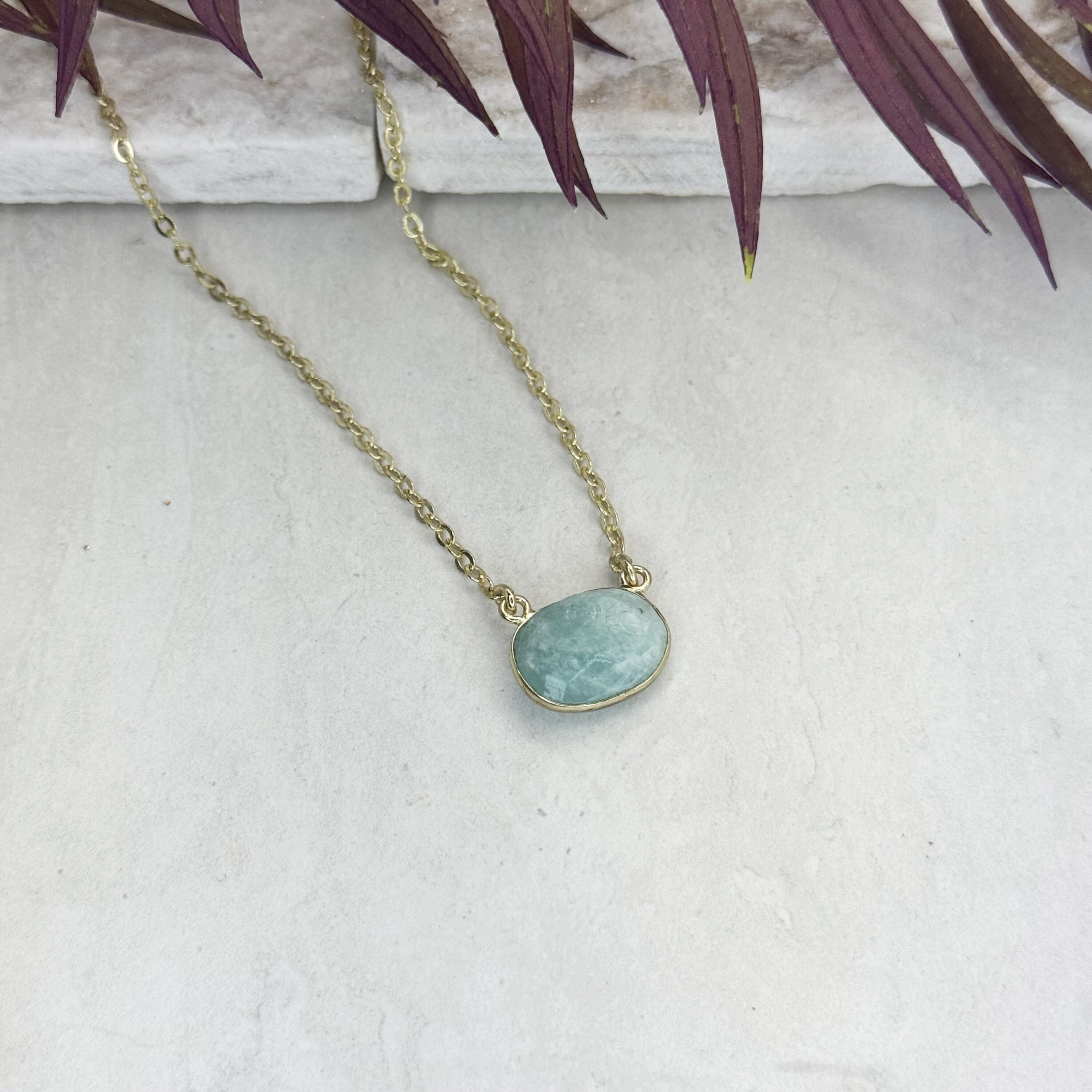 Gold Plated Necklace with Semi-Precious Stone - Amazonite