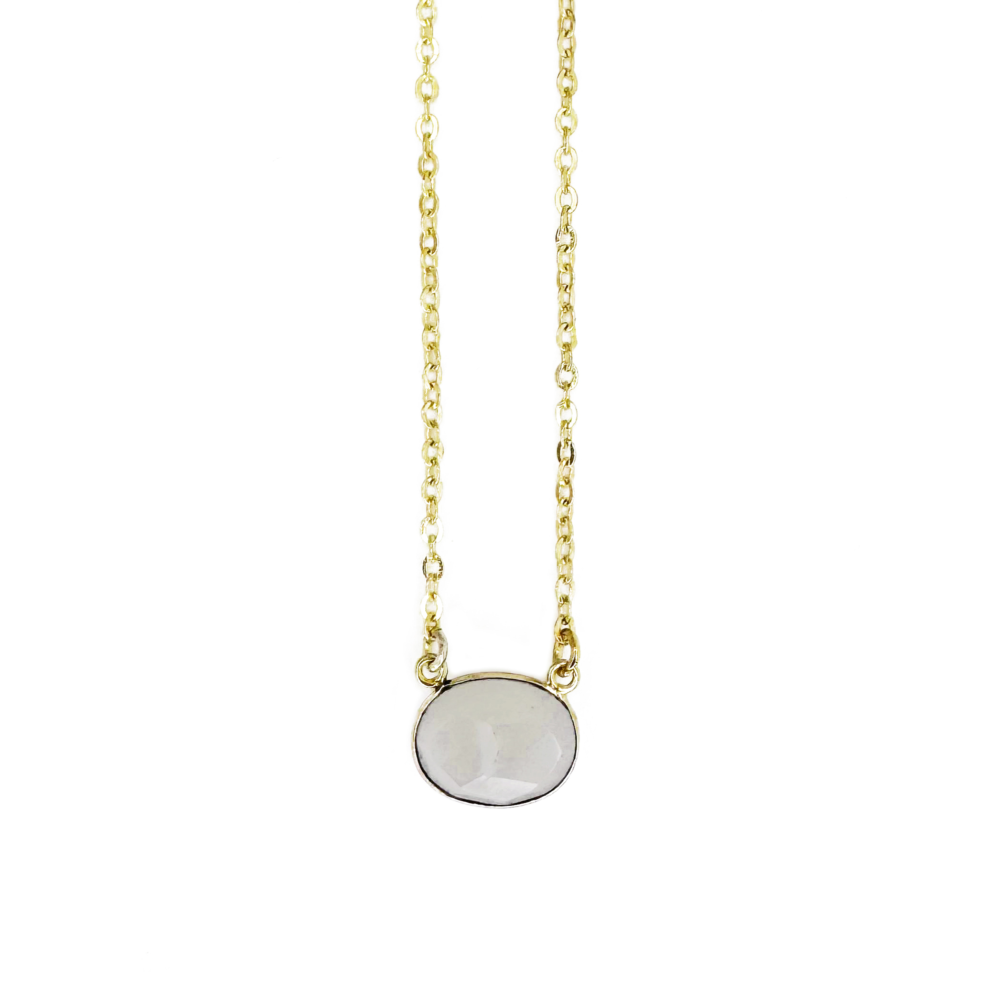 Gold Plated Necklace with Semi-Precious Stone - Moonstone