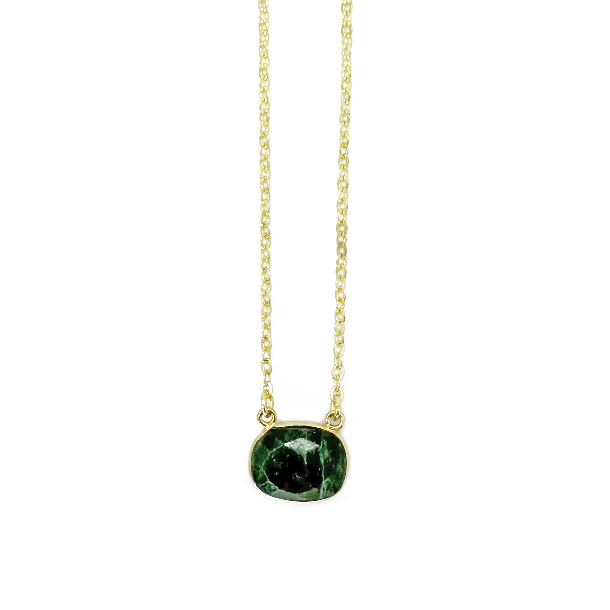 Gold Plated Necklace with Semi-Precious Stone - Mica Green