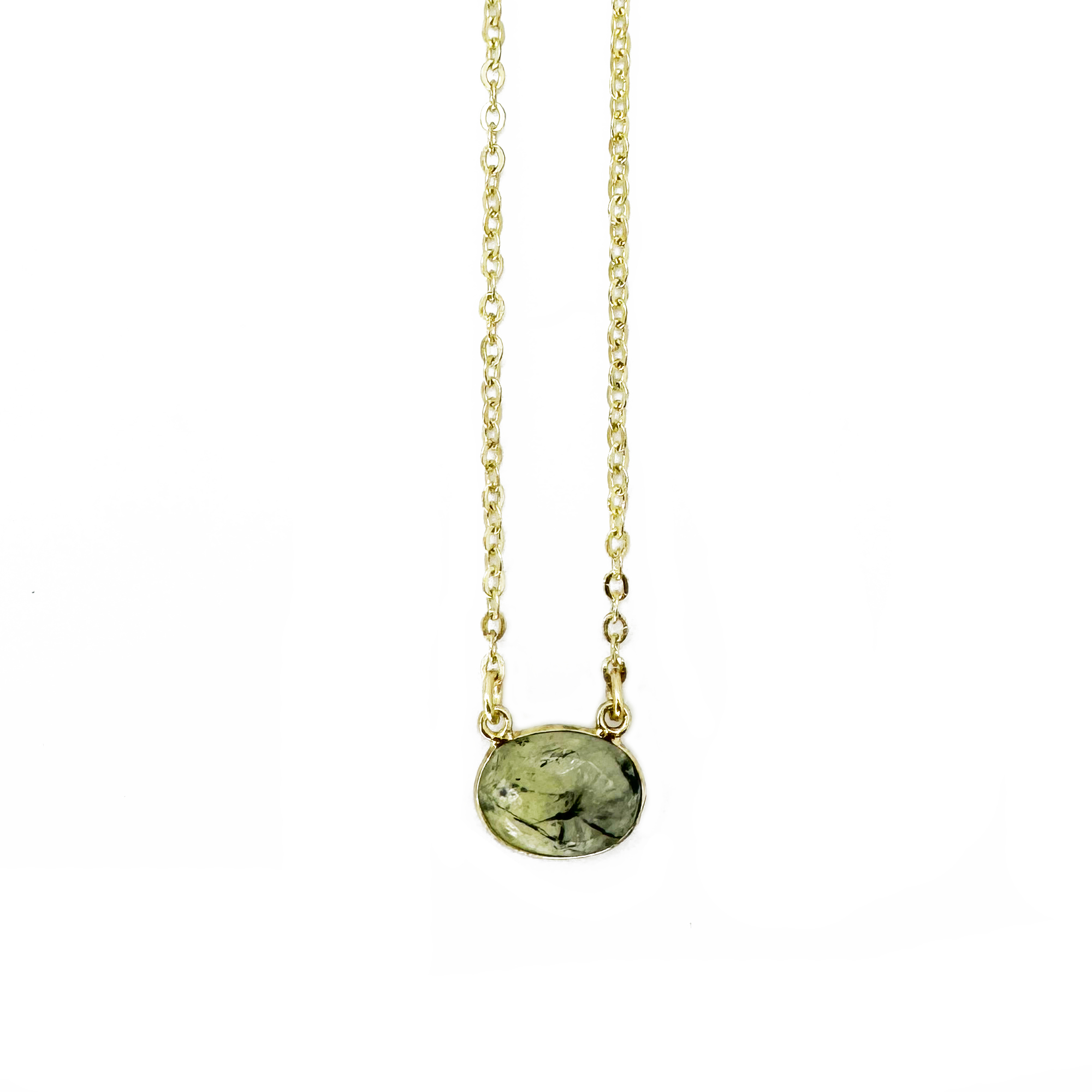 Gold Plated Necklace with Semi-Precious Stone - Prehnite