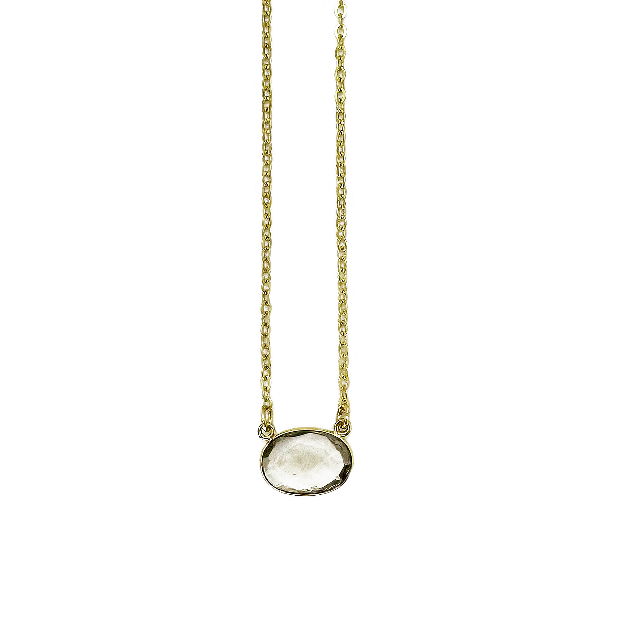 Gold Plated Necklace with Semi-Precious Stone - Quartz