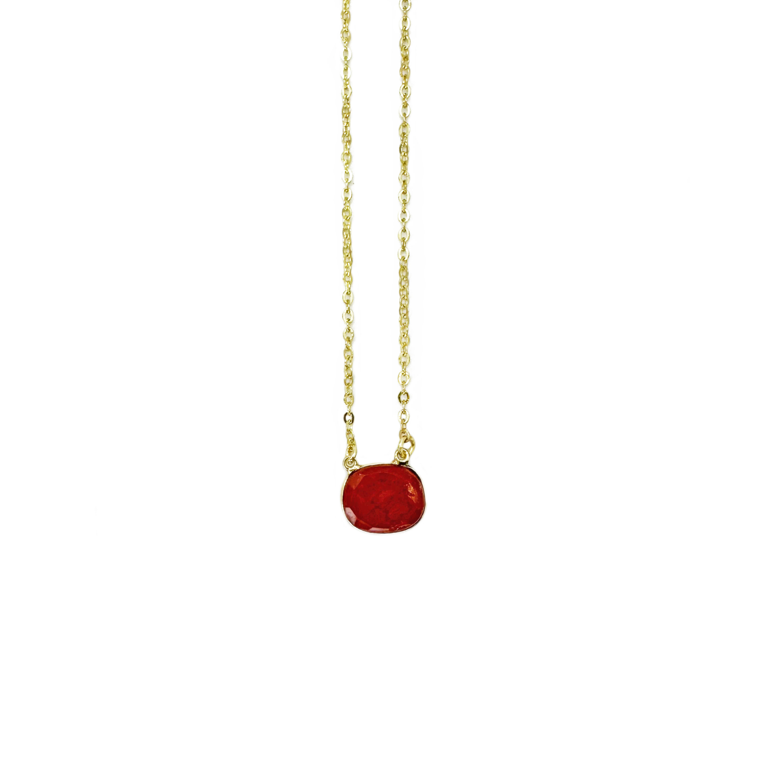 Gold Plated Necklace with Semi-Precious Stone - Red Jasper