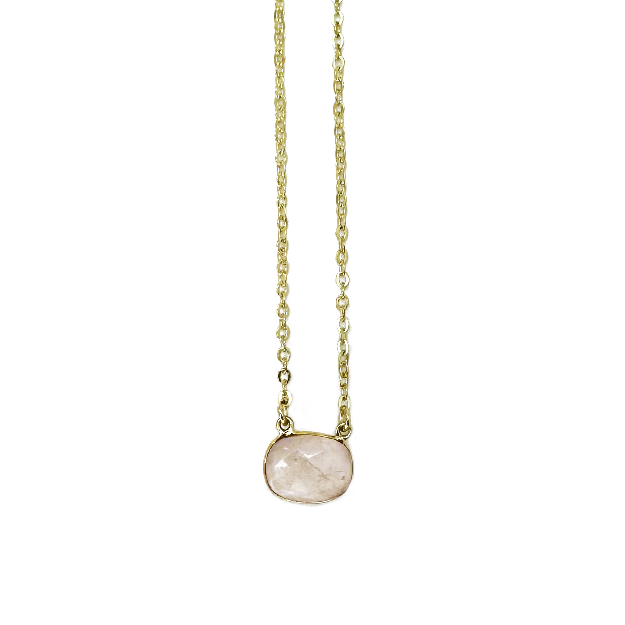 Gold Plated Necklace with Semi-Precious Stone - Rose Quartz