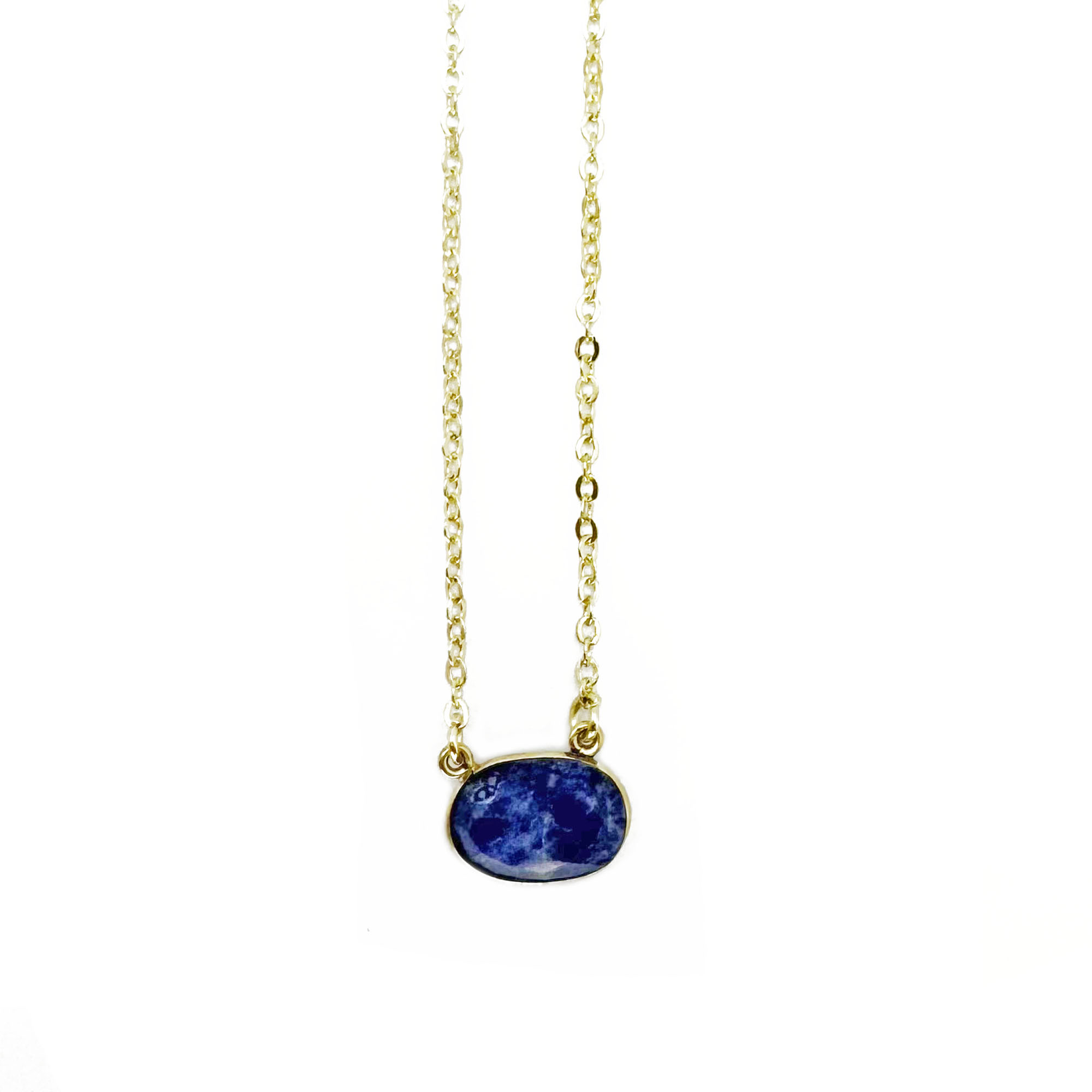 Gold Plated Necklace with Semi-Precious Stone - Sodalite