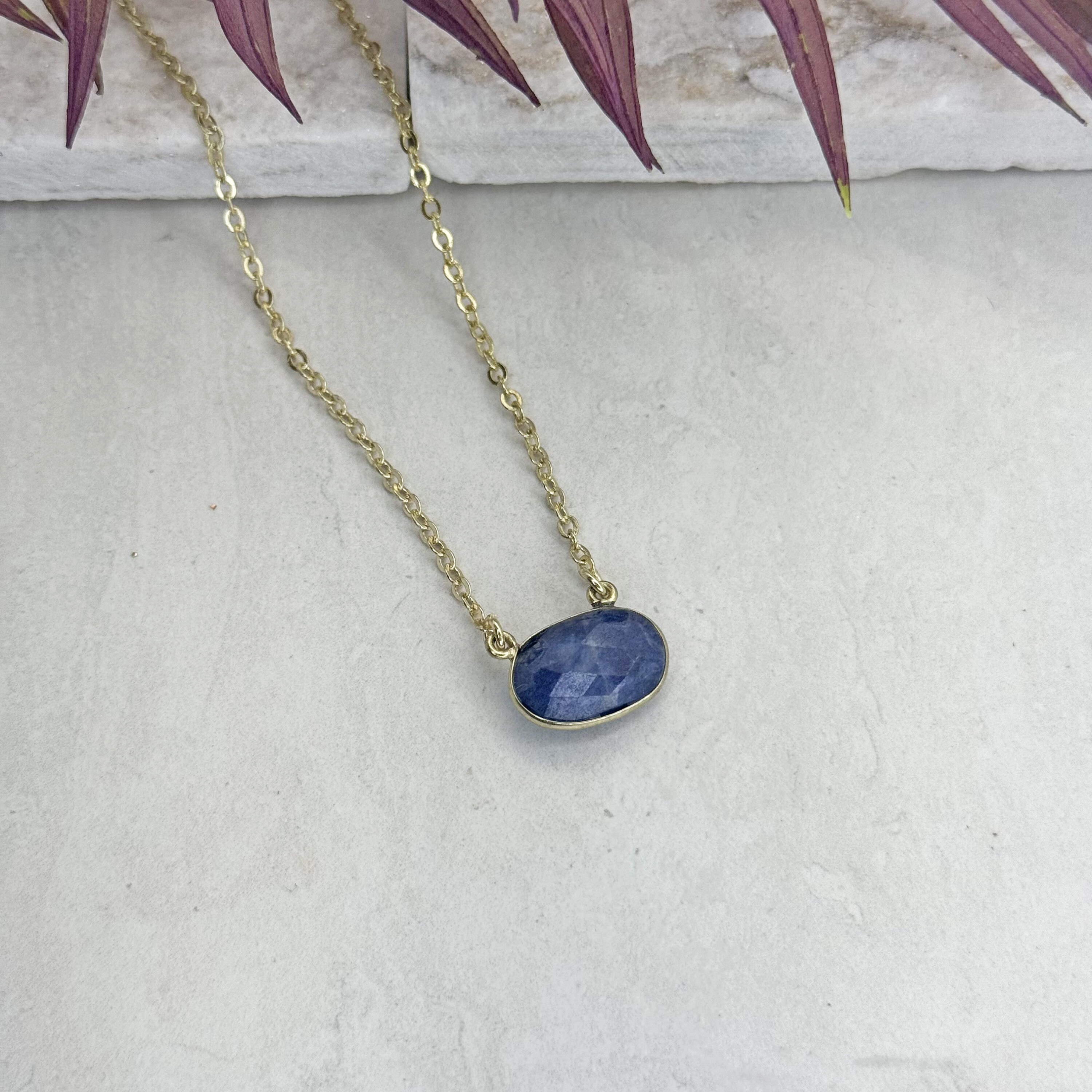 Gold Plated Necklace with Semi-Precious Stone - Sodalite